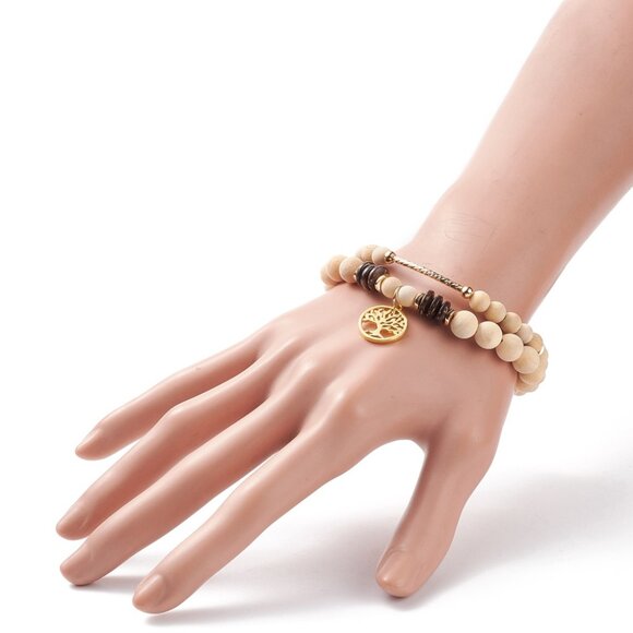 NWOT 2Pc stackable Bracelets, Tree of Life Charm Stretch Stretchy Bracelet Set - Picture 3 of 6